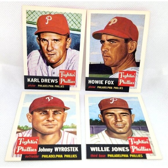 4 Philadelphia Phillies 1953 Topps Vintage Reprint Baseball Card Bundle Mint - Picture 1 of 10